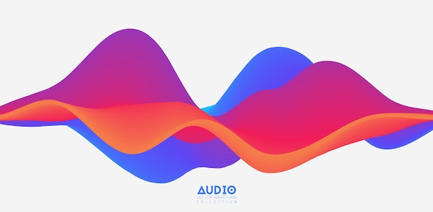 Free Vector sound wave visualiztion. 3d colorful solid waveform.