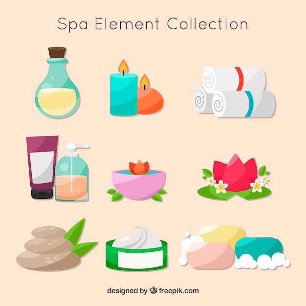 Spa element collection in flat design