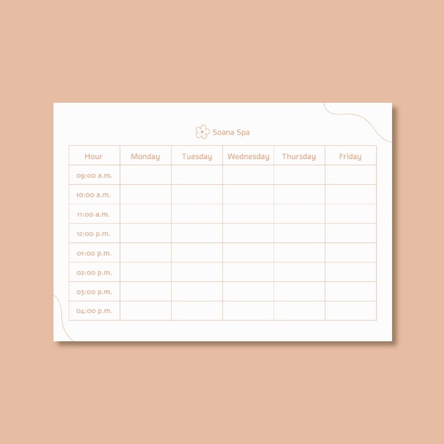 Spa schedule template design