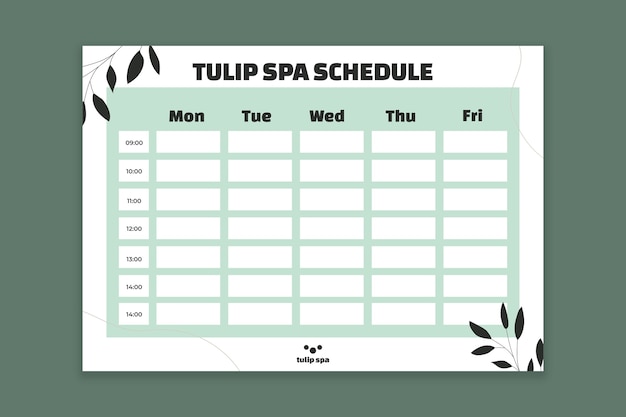 Spa schedule template design