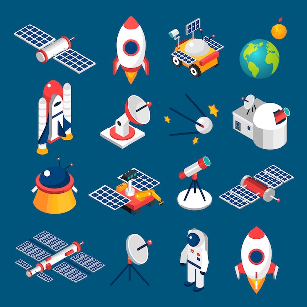 Free Vector space isometric icons