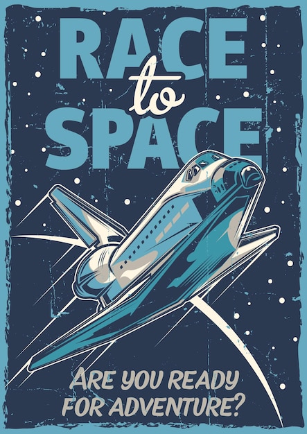 Free Vector space theme vintage poster design with illustration of spaceship