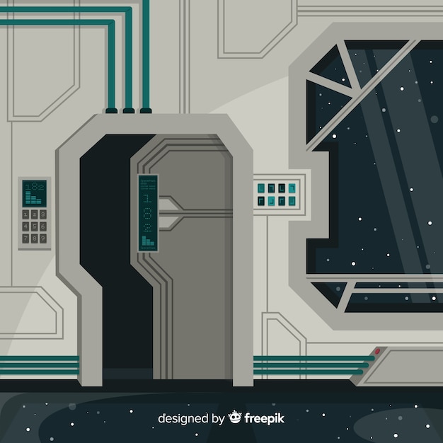 Spaceship interior background with flat design