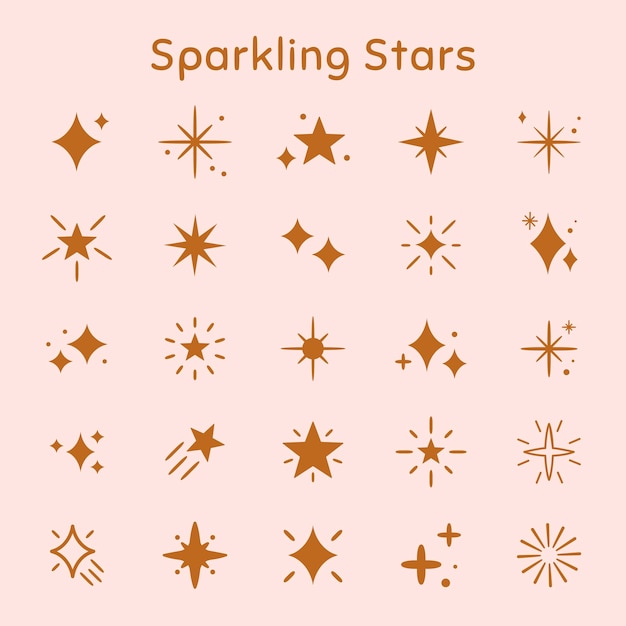 Free vector sparkling stars vector icon set in flat brown style