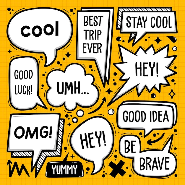 Free Vector speech bubbles doodle hand drawn vector collection