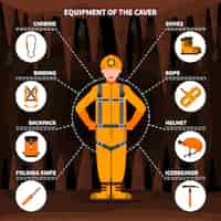 Free vector speleologists caving equipment conceptual flat banner