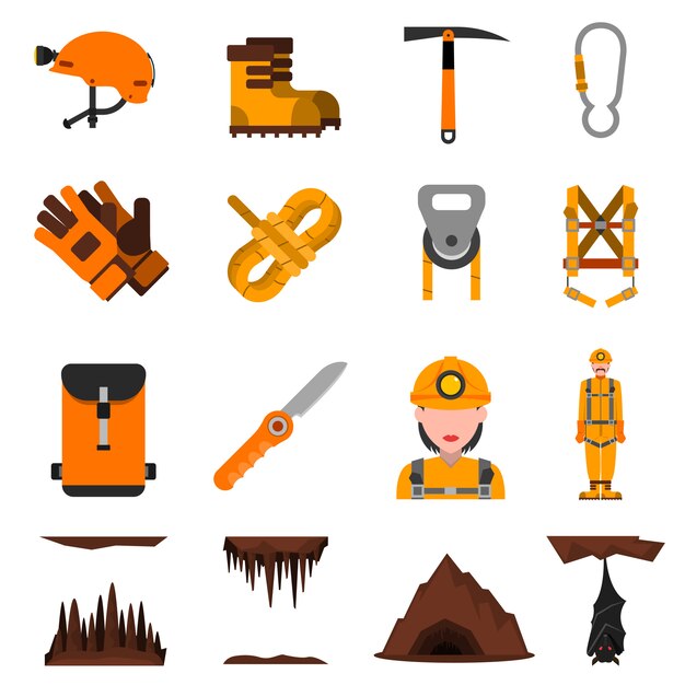 Speleology Flat Icons Set