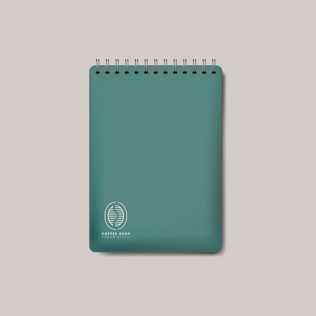 Spiral green notebook mockup isolated vector