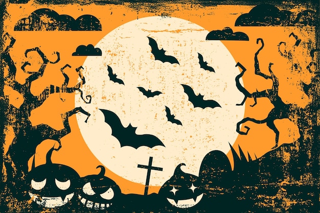 Free Vector spooky halloween background with grunge texture