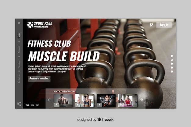 Sport landing page template with photo