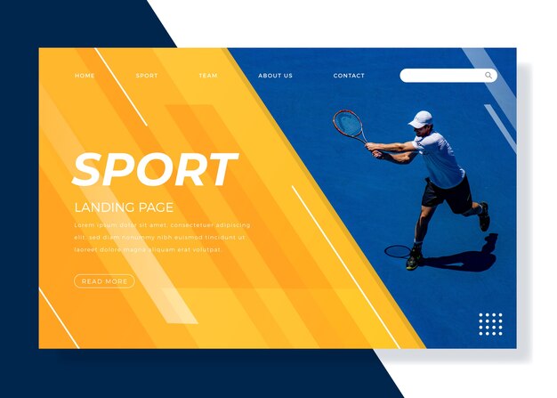 Sport landing page with photo