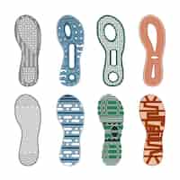 Free vector sport shoes footprints colored set of different patterns on white background isolated