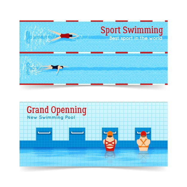 Free Vector sport swimming grand openning banners set