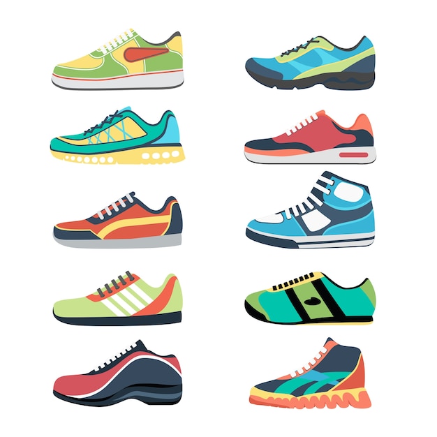 Sports shoes  set. Fashion sportwear, everyday sneaker, footwear clothing 