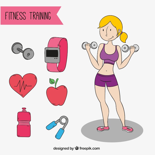 Free Vector sportswoman with training objects