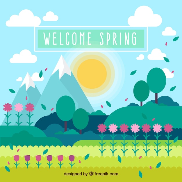 Free Vector spring background with trees and flowers