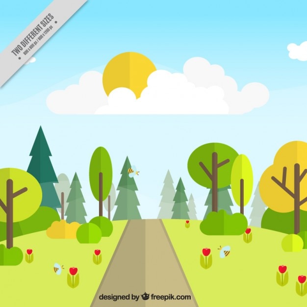 Free vector spring countryside in flat design