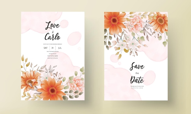 Spring floral wedding invitation design set template