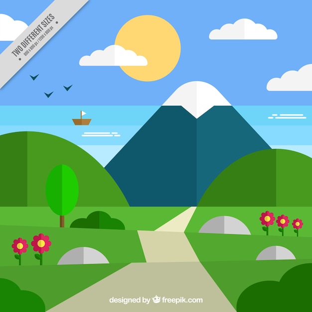 Free Vector spring landscape background in flat design