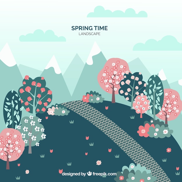 Free Vector spring landscape background in flat style