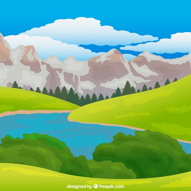 Spring landscape background in realistic style