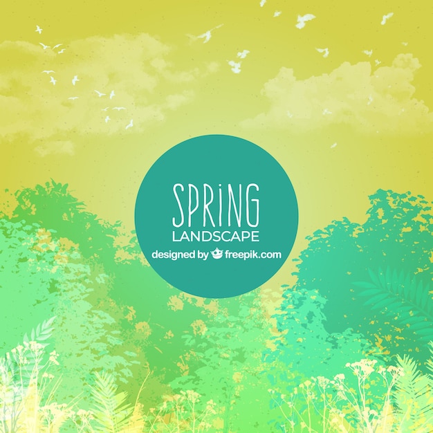 Free Vector spring landscape background in watercolor style