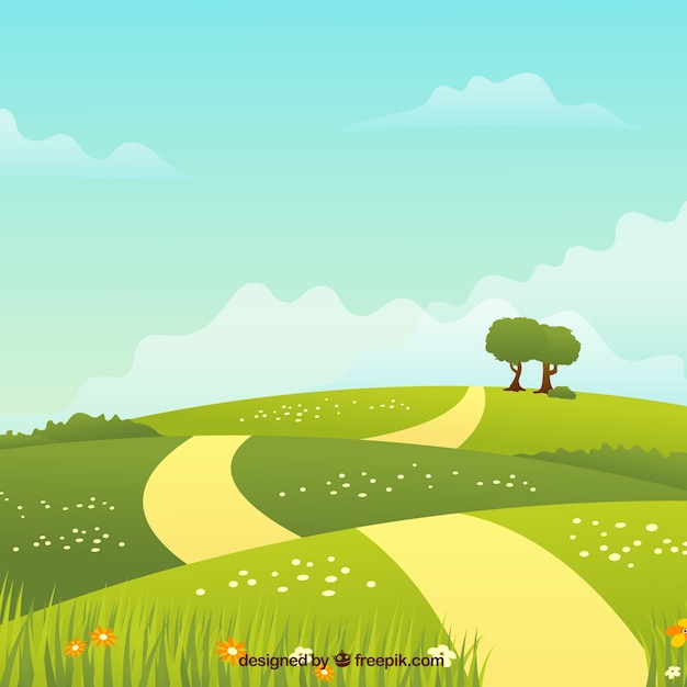 Free vector spring landscape background with path