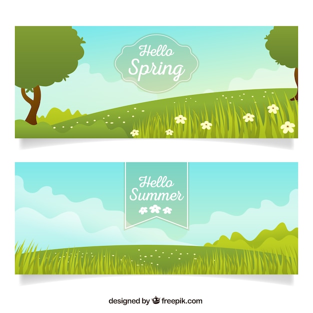 Free Vector spring landscape banners