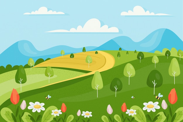 Free Vector spring landscape in flat design