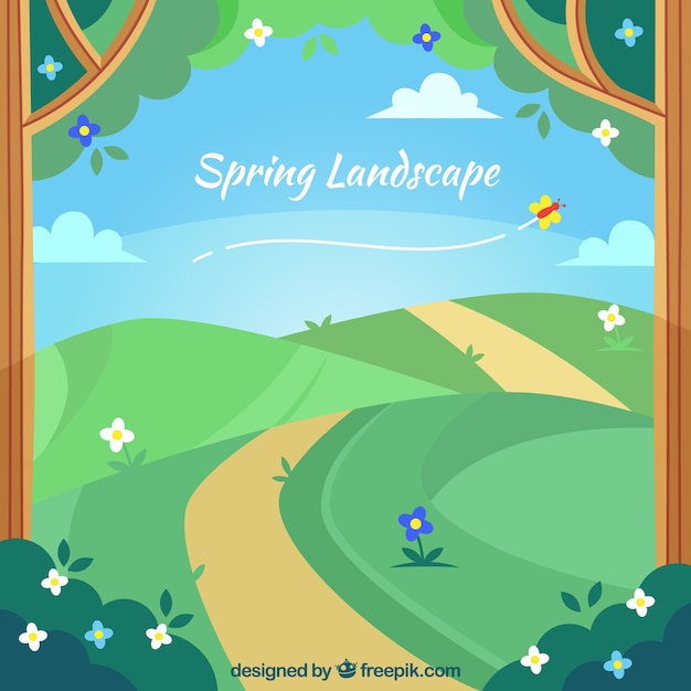 Free vector spring landscape with path