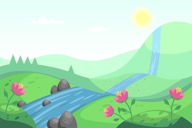 Free Vector spring landscape with river and nature