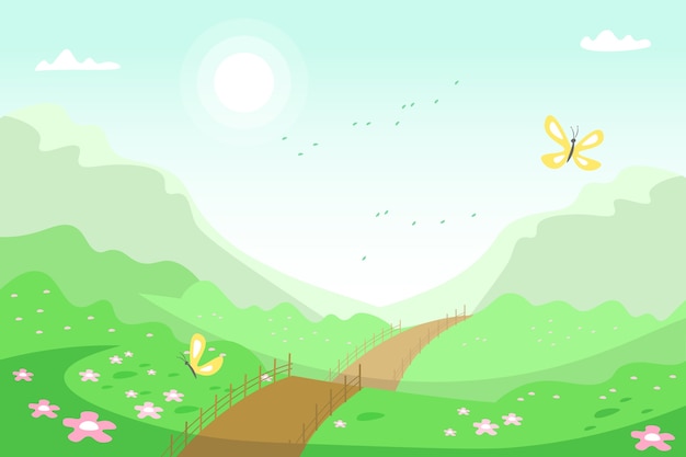 Free vector spring landscape with road and nature