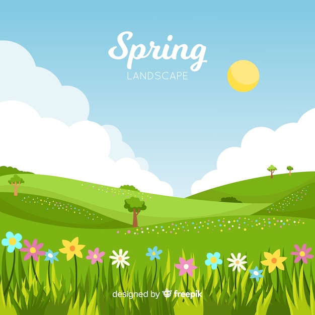 Free vector spring landscape