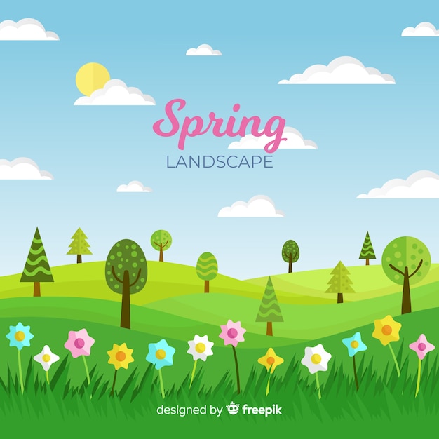 Free vector spring landscape