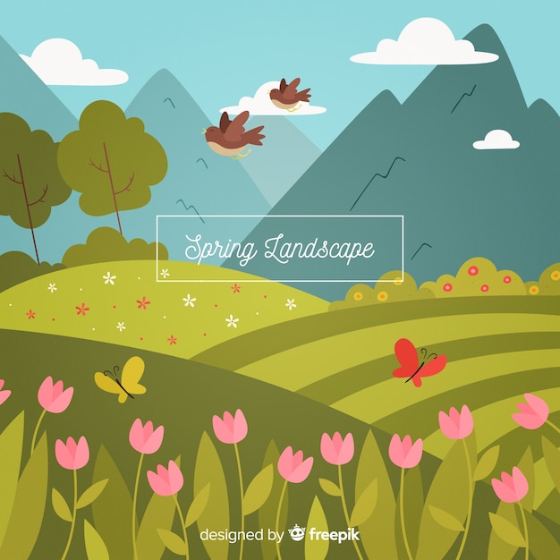 Free vector spring landscape