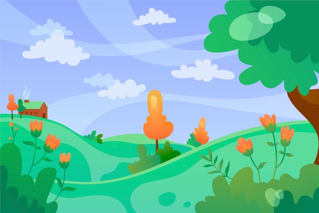 Free vector spring relaxing landscape windy day