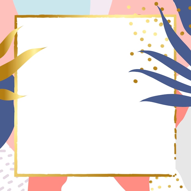 Free Vector square gold frame on colorful memphis background