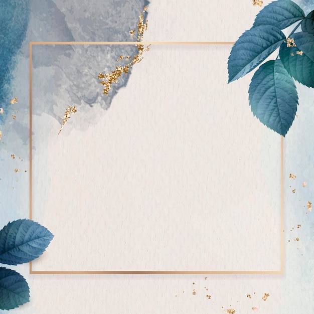 Free Vector square gold frame with foliage pattern background vector