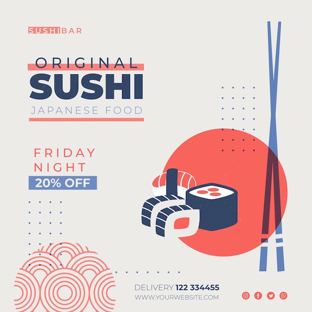 Squared flyer template for sushi restaurant