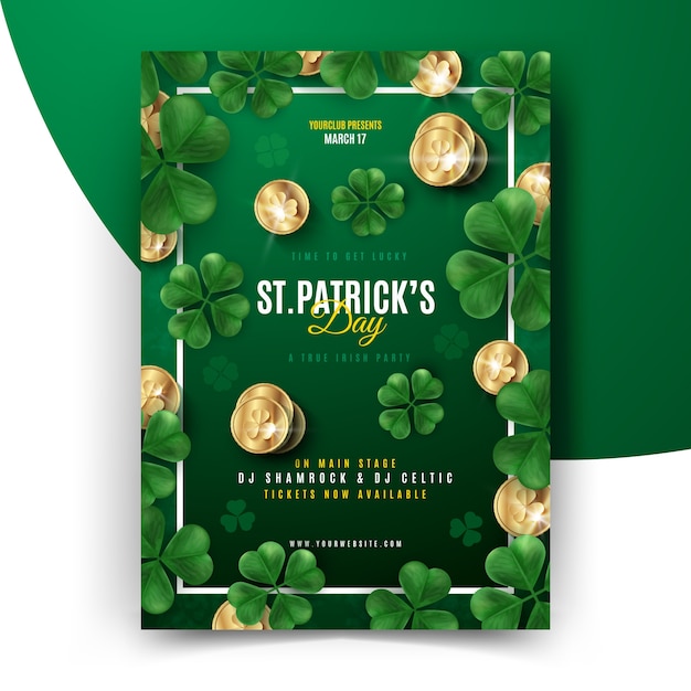 Free Vector st. patrick's day flyer with golden coins