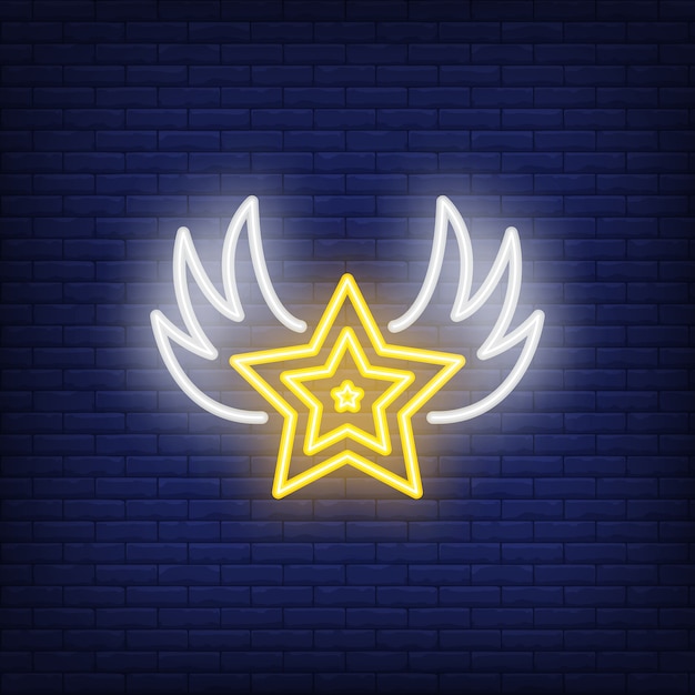 Free vector star with wings neon sign