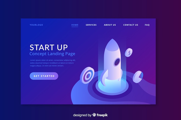 Free Vector start up landing page with flat design