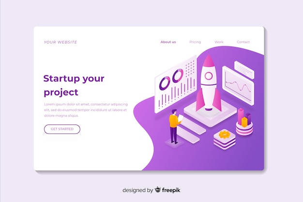 Free Vector startup isometric business landing page