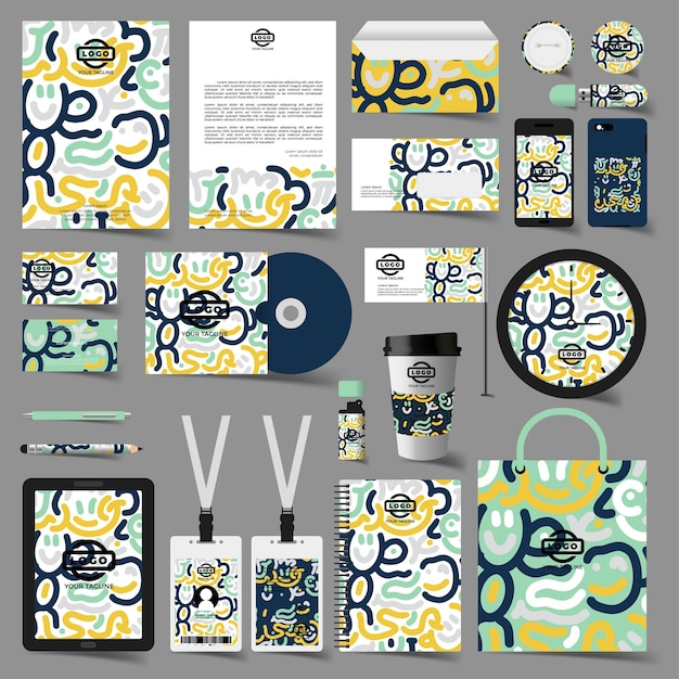 Free Vector stationery design set in editable vector format