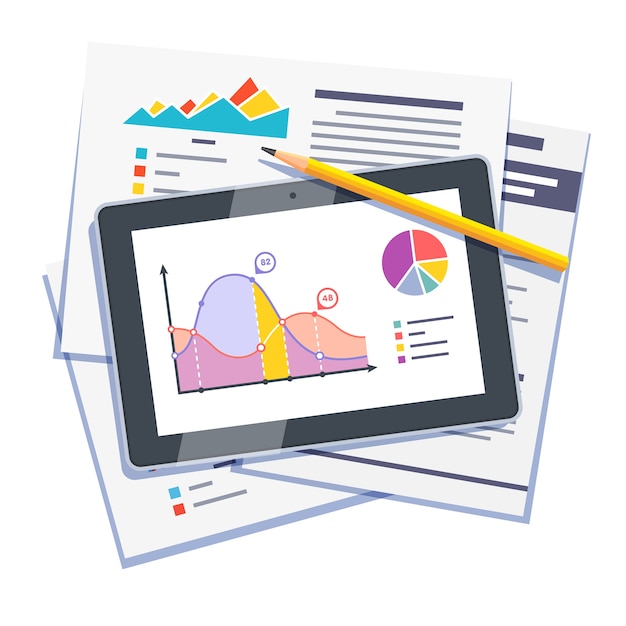 Free Vector statistical data abstract on paper and tablet