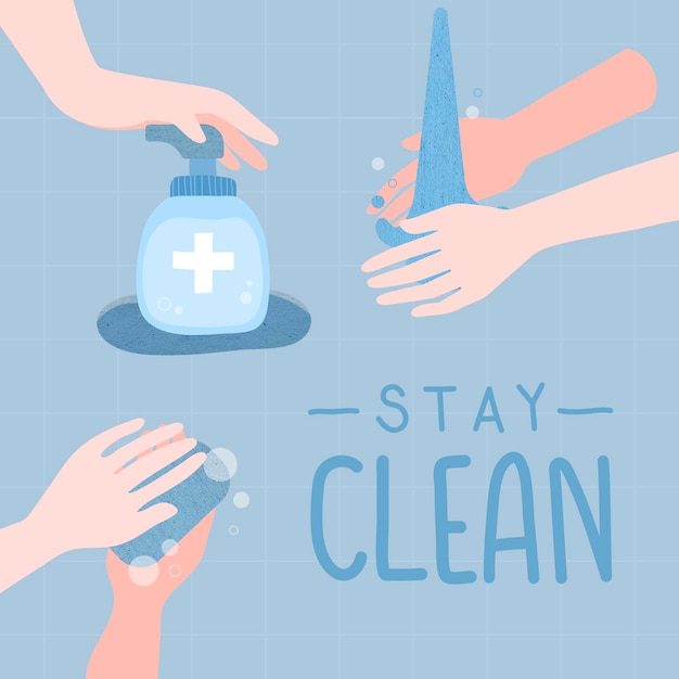 Free Vector stay clean illustration. washing your hands to prevent the spread of coronavirus vector