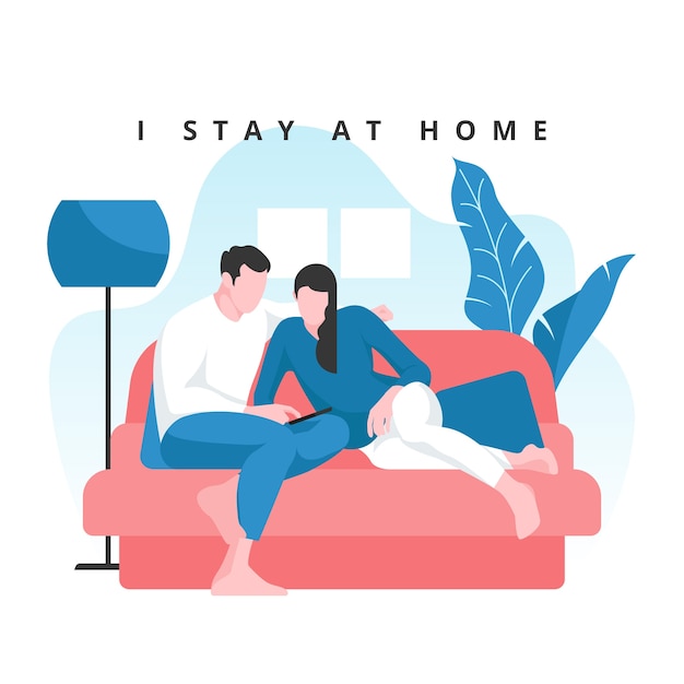 Free Vector stay at home concept couple on couch