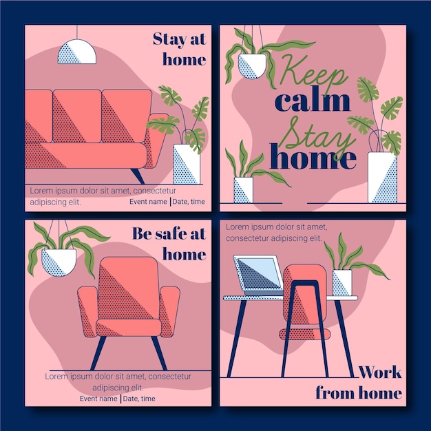 Free Vector stay at home instagram post collection