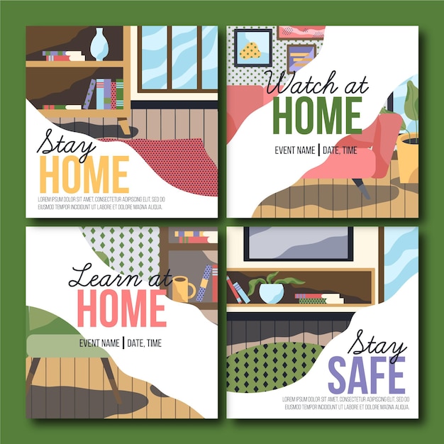 Free Vector stay at home instagram post collection