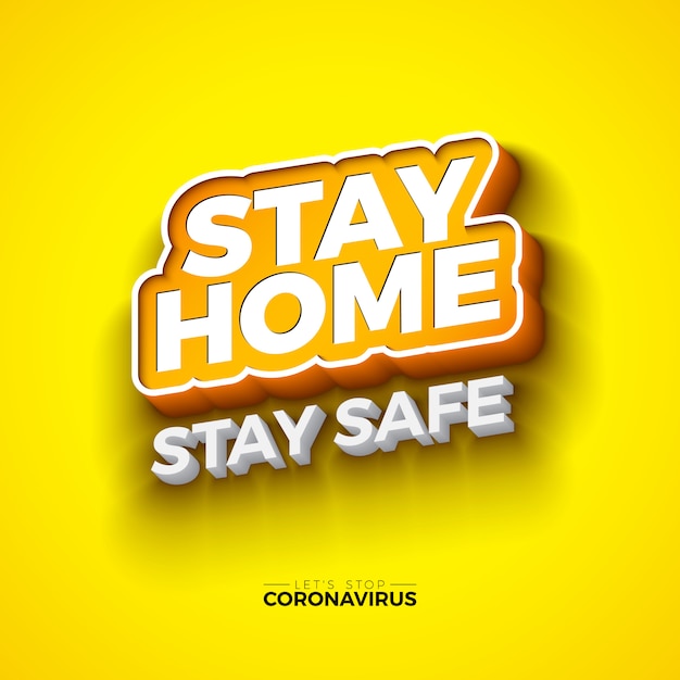 Free vector stay home. stop covid-19 coronavirus design with ed typography letter on yellow background.  2019-ncov corona virus outbreak illustration. stay safe, wash hand and distancing.